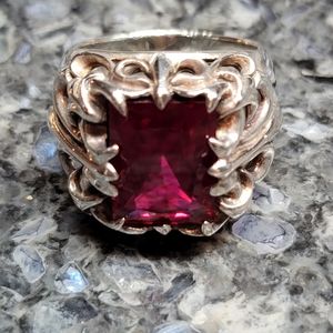 Heavy Sterling Silver Ring With Big CZ Ruby, 24.8 g